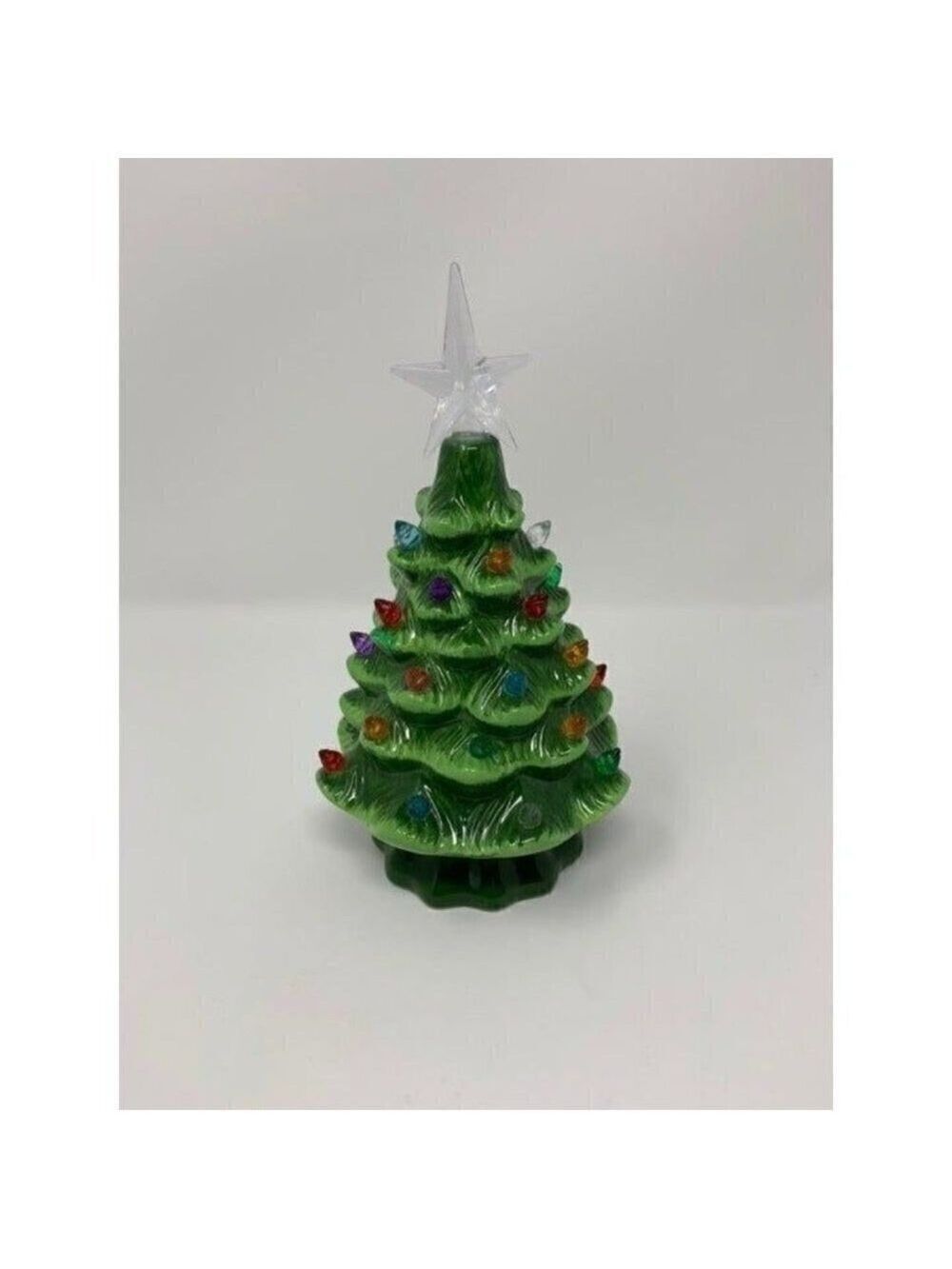 Christmas Nostalgia Green Ceramic Tree Auto Timer On Off Retro Holiday 8 Inches
